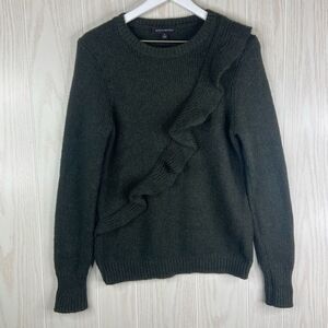 Banana Republic Women's Black Merino Wool Cross Ruffle Pullover Sweater Size S